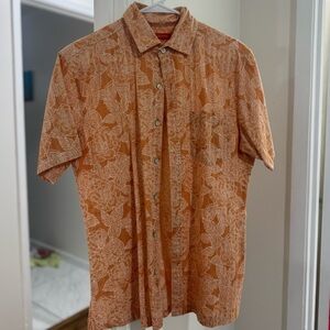 Tori Richard Orange Floral Short-Sleeve Button-Down Shirt